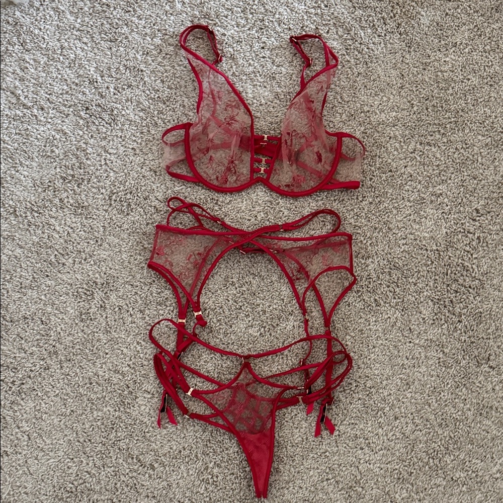 Honey Birdette Elegant Red Lace Lingerie Set